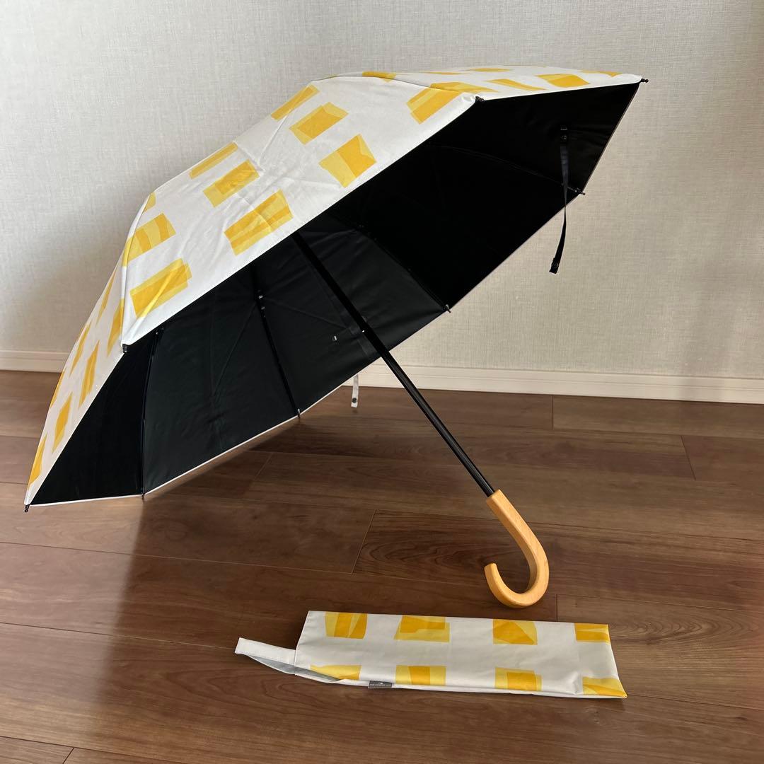 折りたたみ日傘　サンバリア100 キューブ柄　黄色白　２段階折りたたみ