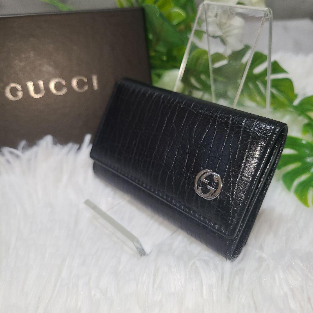 極美品☆GUCCI グッチ ブラック レザー キーケース 6連 Gロゴ 箱付き