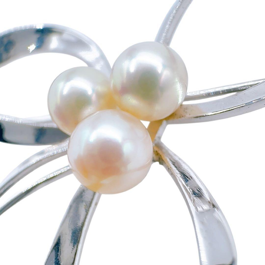 【美品】ミキモト ブローチ アコヤ パール 真珠 シルバー リボン フォーマル