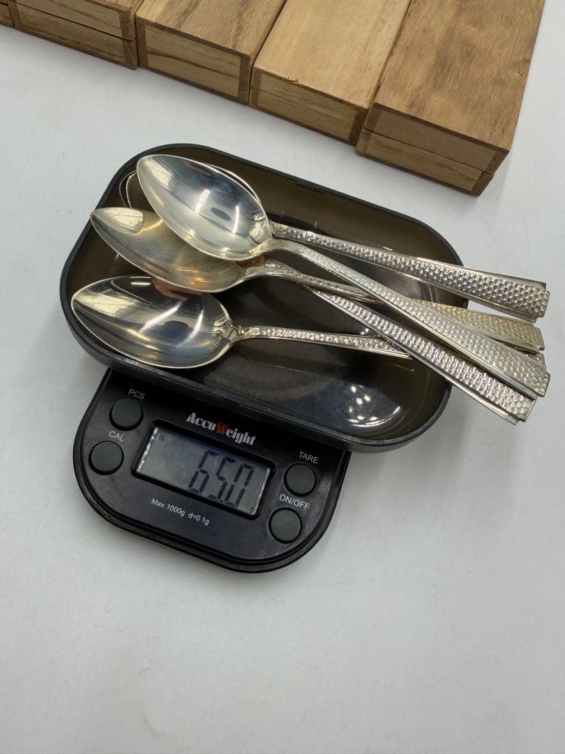 徳力銀製　スプーン　5本セット 木製ケース付き