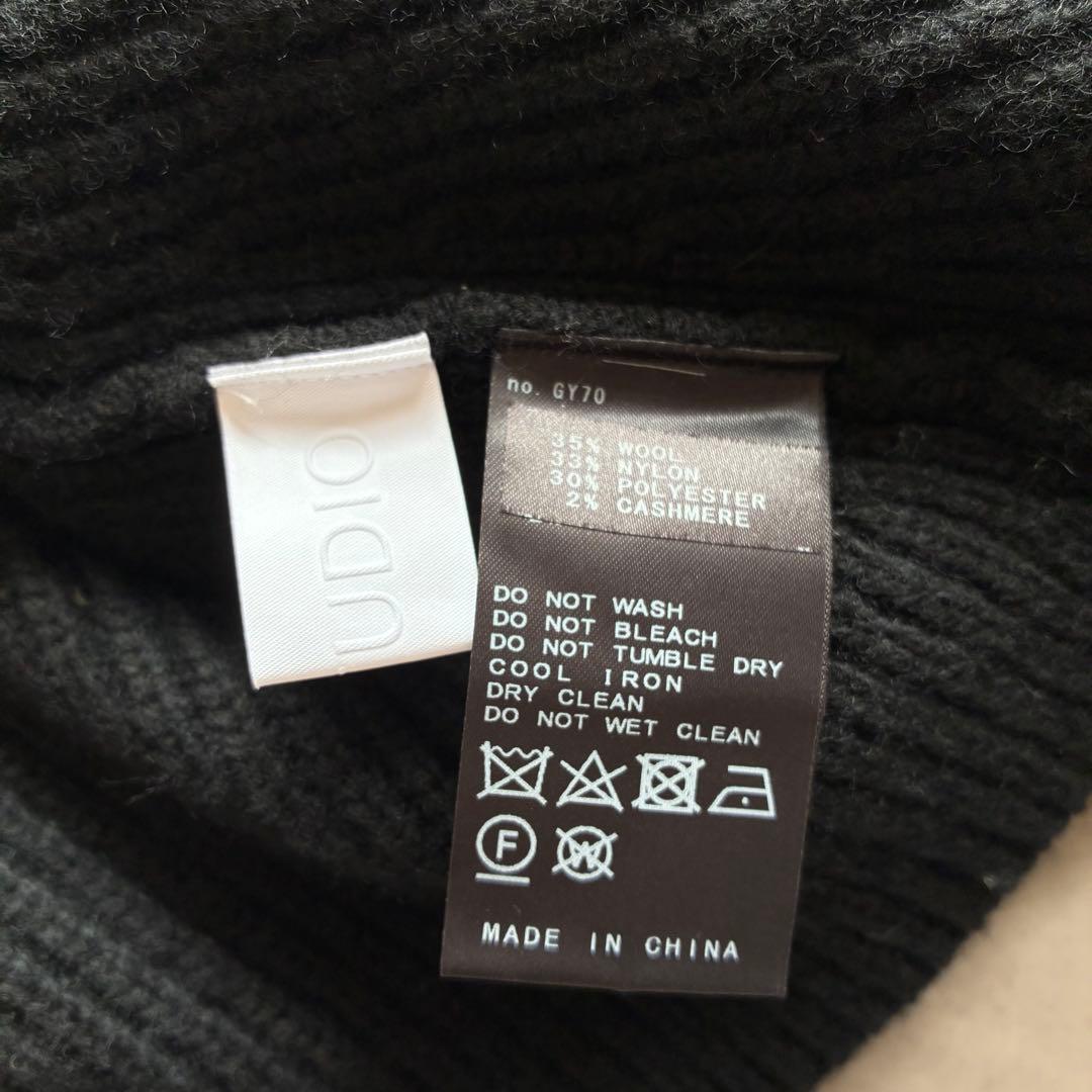 美品 APstudio カシミヤ混 ニットケープネック ウォーマー リブ編み 黒