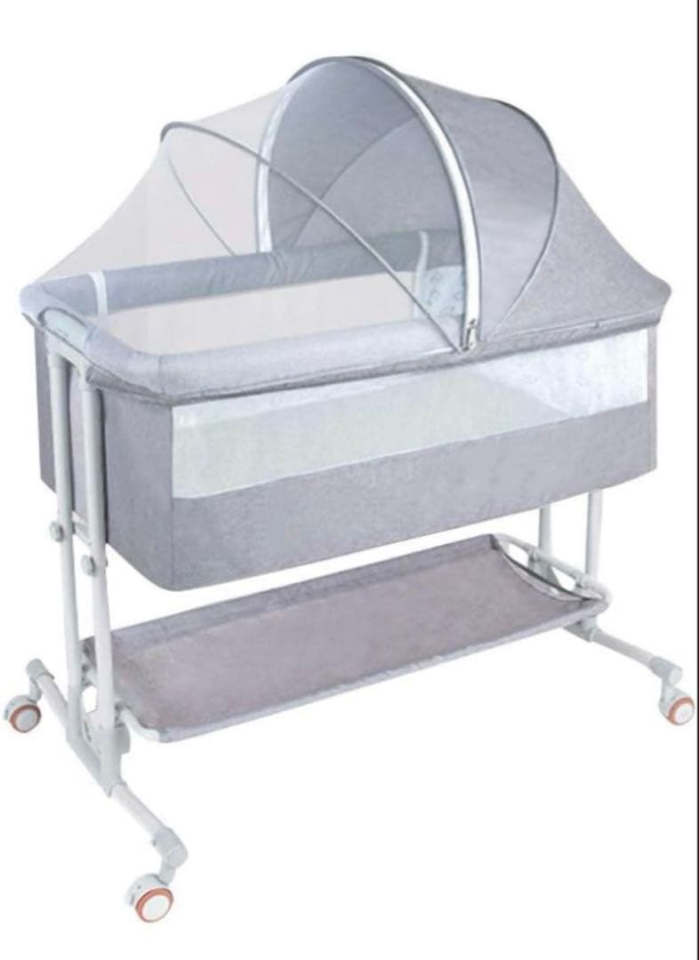 グレー ベビーベッド 移動可能 揺りかご機能