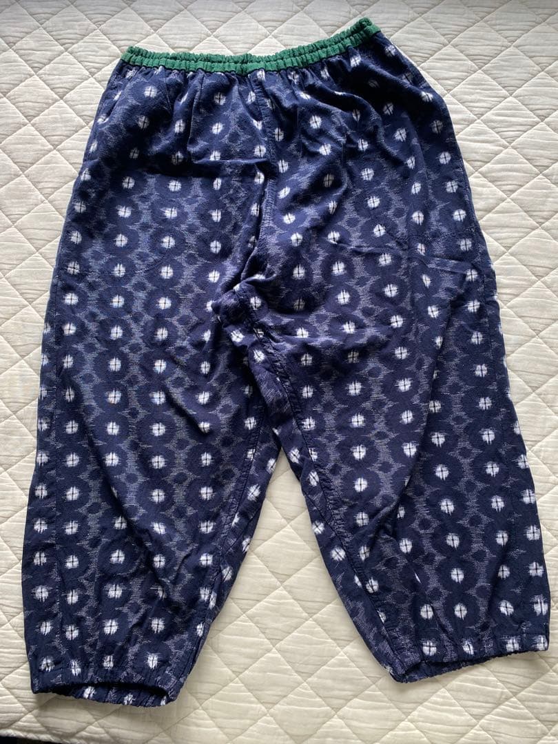 久留米絣　かすりパンツ　ギエモン　レディースLサイズ　ネイビー×グリーン　美品