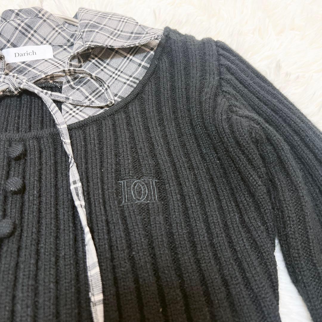 Darich ダーリッチ　レイヤードライクニットミニワンピース　襟　胸元リボン