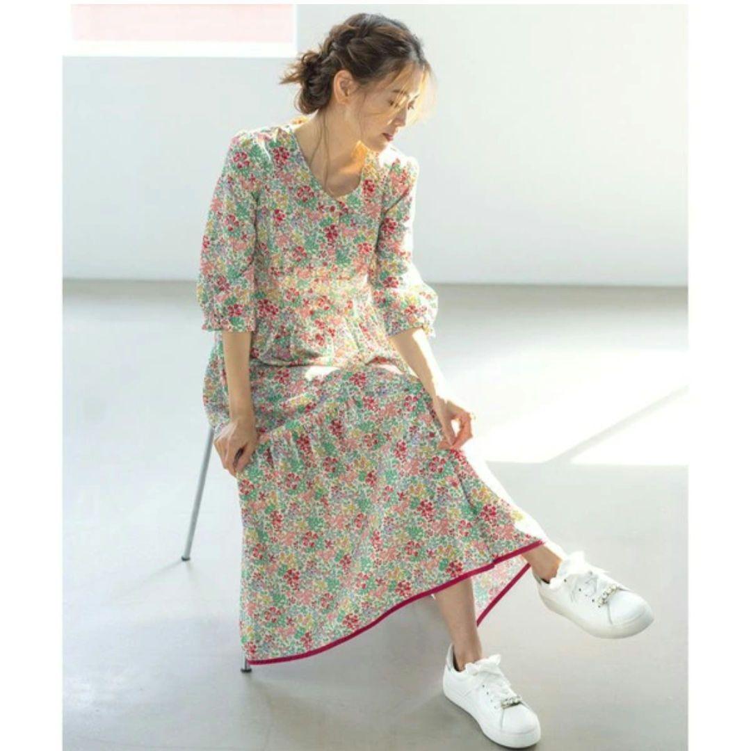 美品♡TOCCA♡リバティ♡花柄♡リボン袖♡ティアードロングワンピース