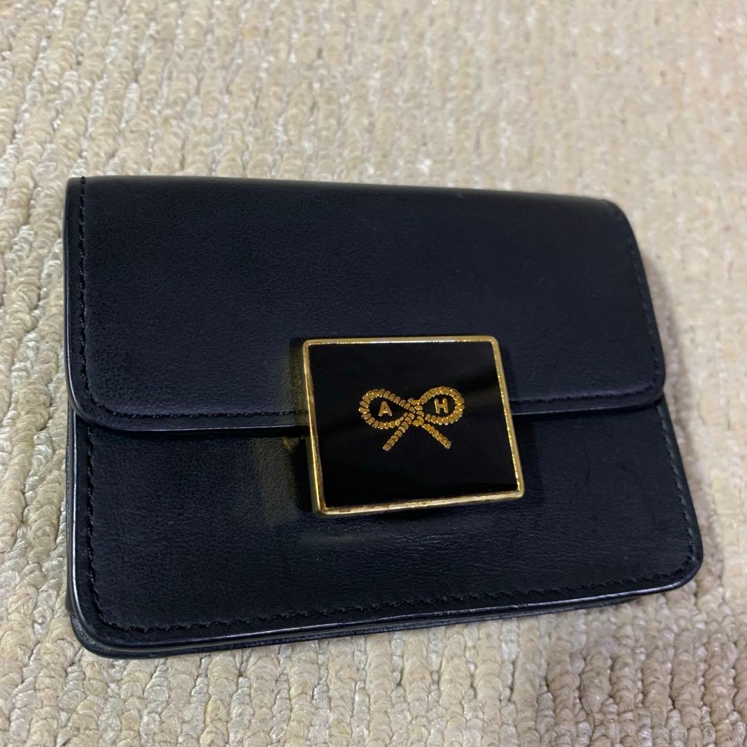 アニヤハインドマーチ　名刺入れ　小銭入れ　黒　レザー