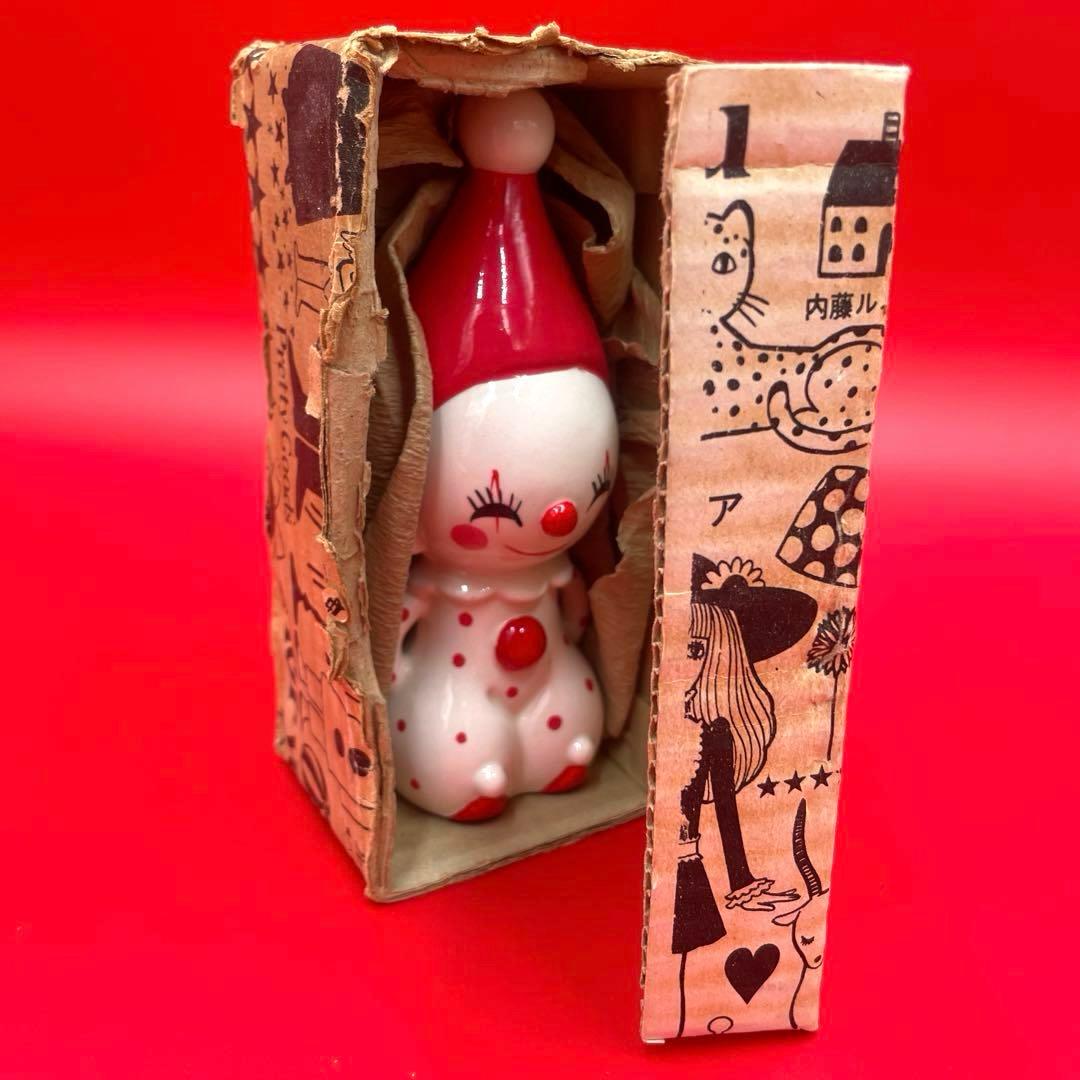 希少　箱付き　内藤ルネ　ピエロ　陶器製　置物　貯金箱　昭和　レトロ