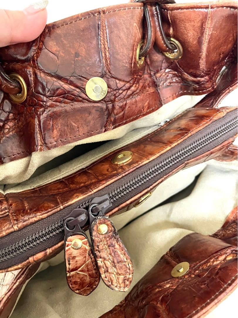 【希少】クロコダイル 高級 ハンドバッグ JRA認定 織りネーム付き 2WAY