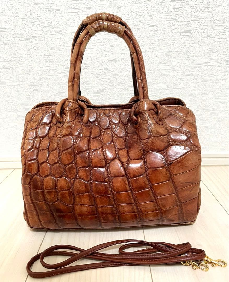 【希少】クロコダイル 高級 ハンドバッグ JRA認定 織りネーム付き 2WAY