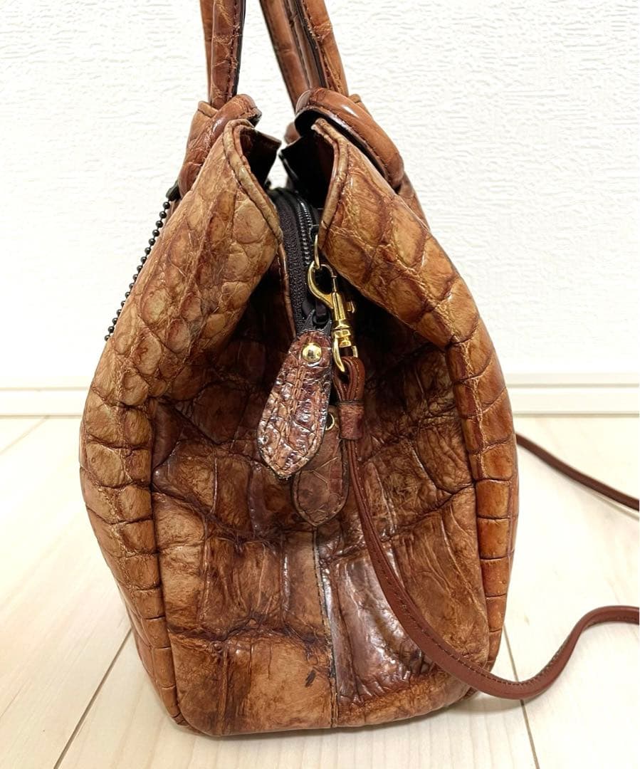 【希少】クロコダイル 高級 ハンドバッグ JRA認定 織りネーム付き 2WAY