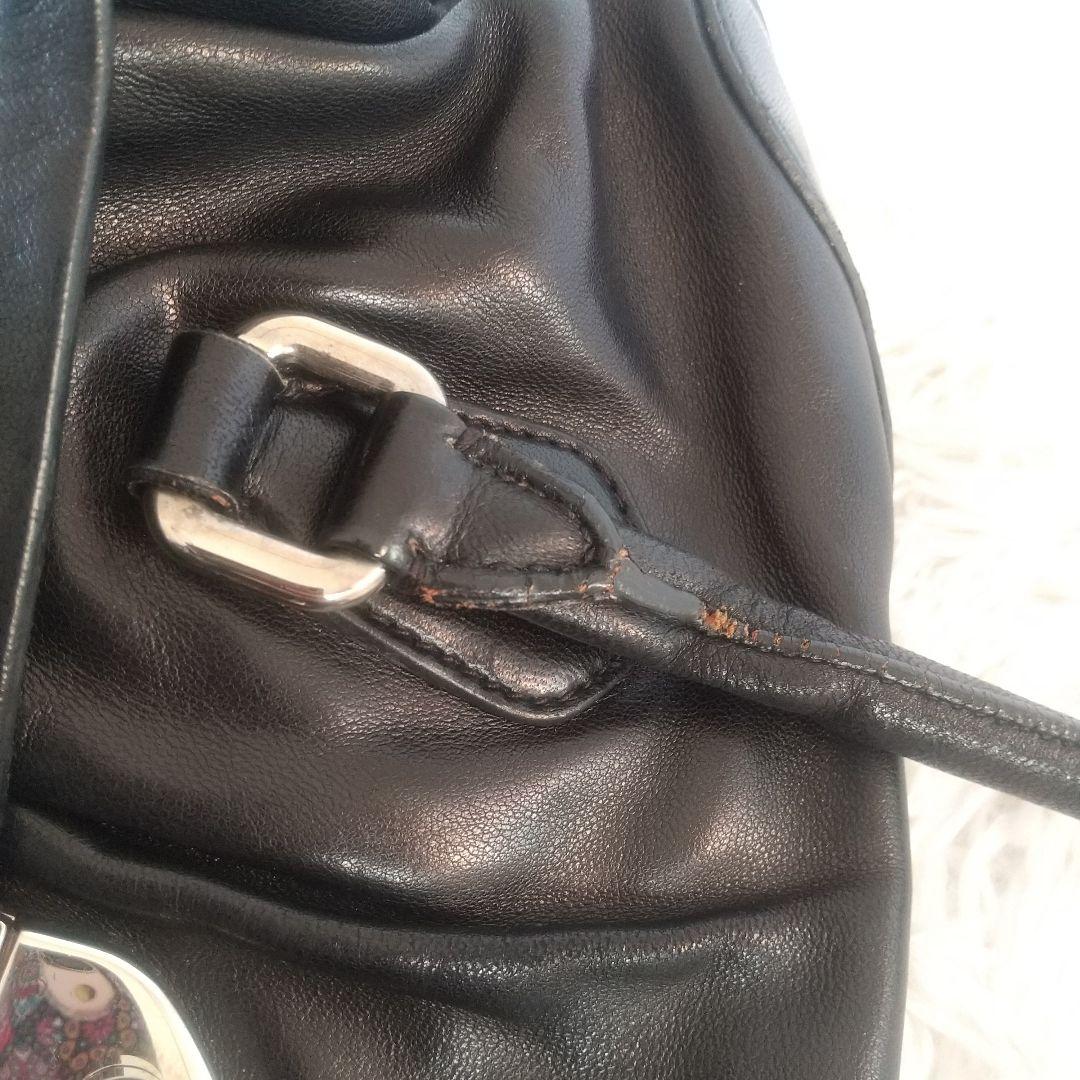 プラダ PRADA ハンドバッグ フリンジ ブラック レザー黒Y2Kヴィンテージ