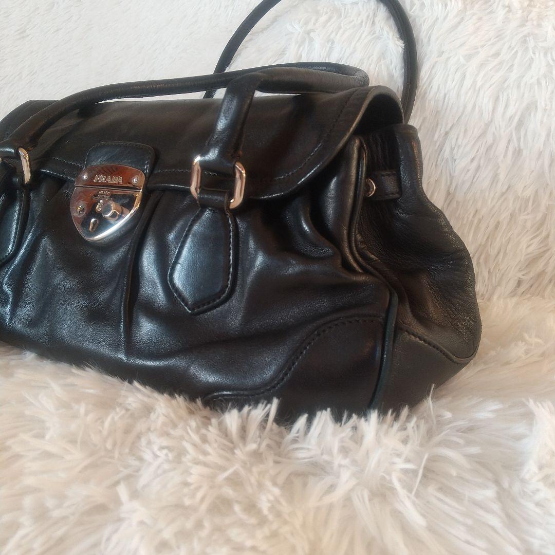 プラダ PRADA ハンドバッグ フリンジ ブラック レザー黒Y2Kヴィンテージ