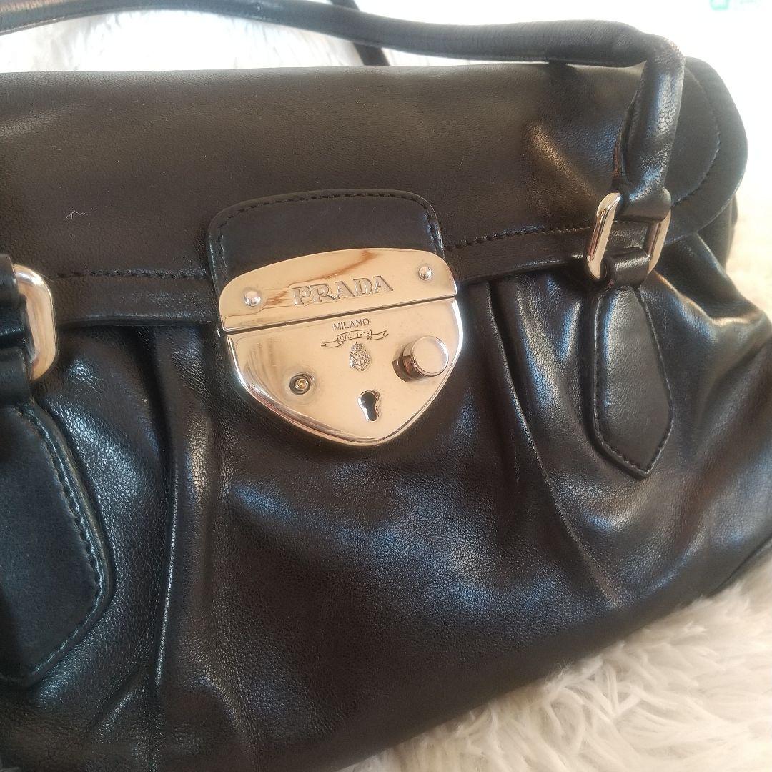 プラダ PRADA ハンドバッグ フリンジ ブラック レザー黒Y2Kヴィンテージ