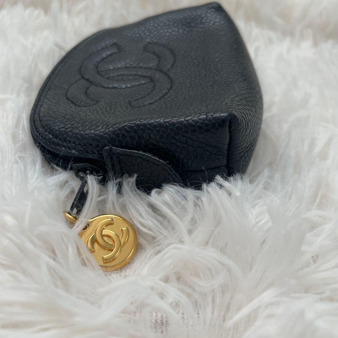 【凛】CHANEL ココマーク キャビアスキン レザー ポーチケース