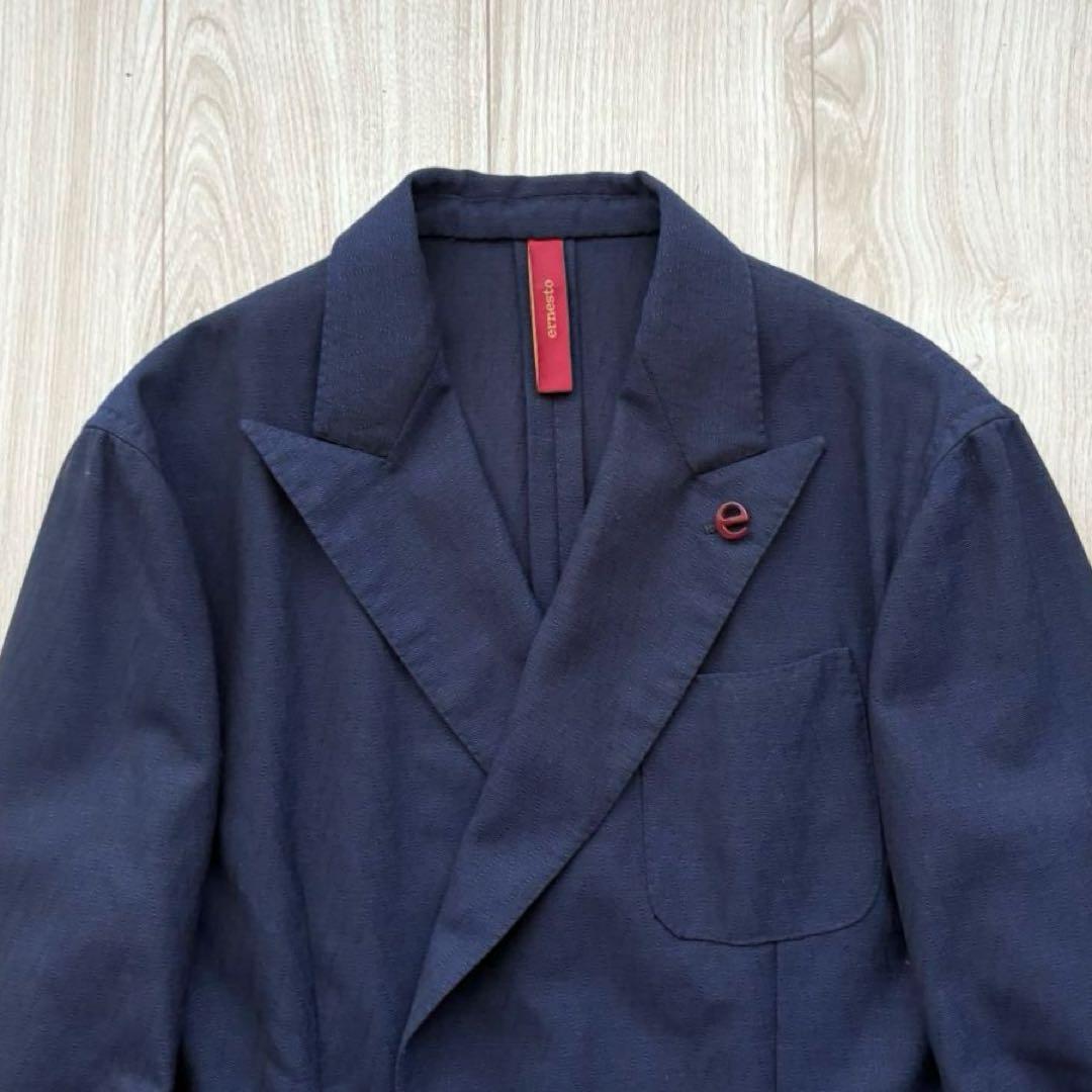 【美品】ernesto エルネスト アンコンジャケット 48 ネイビー イタリア