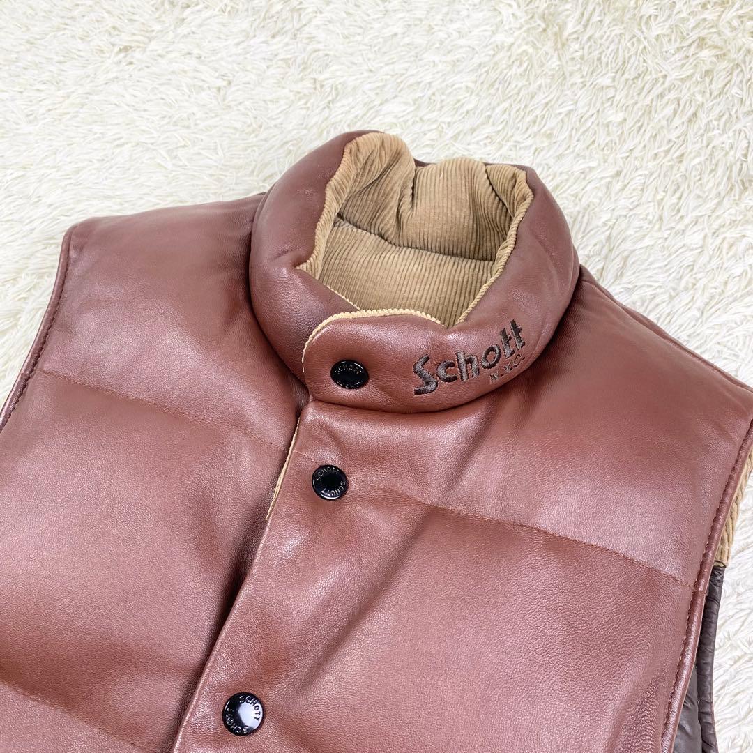 美品 希少 ショット ダウンベスト ラムレザー リバーシブル 本革 ブラウン M