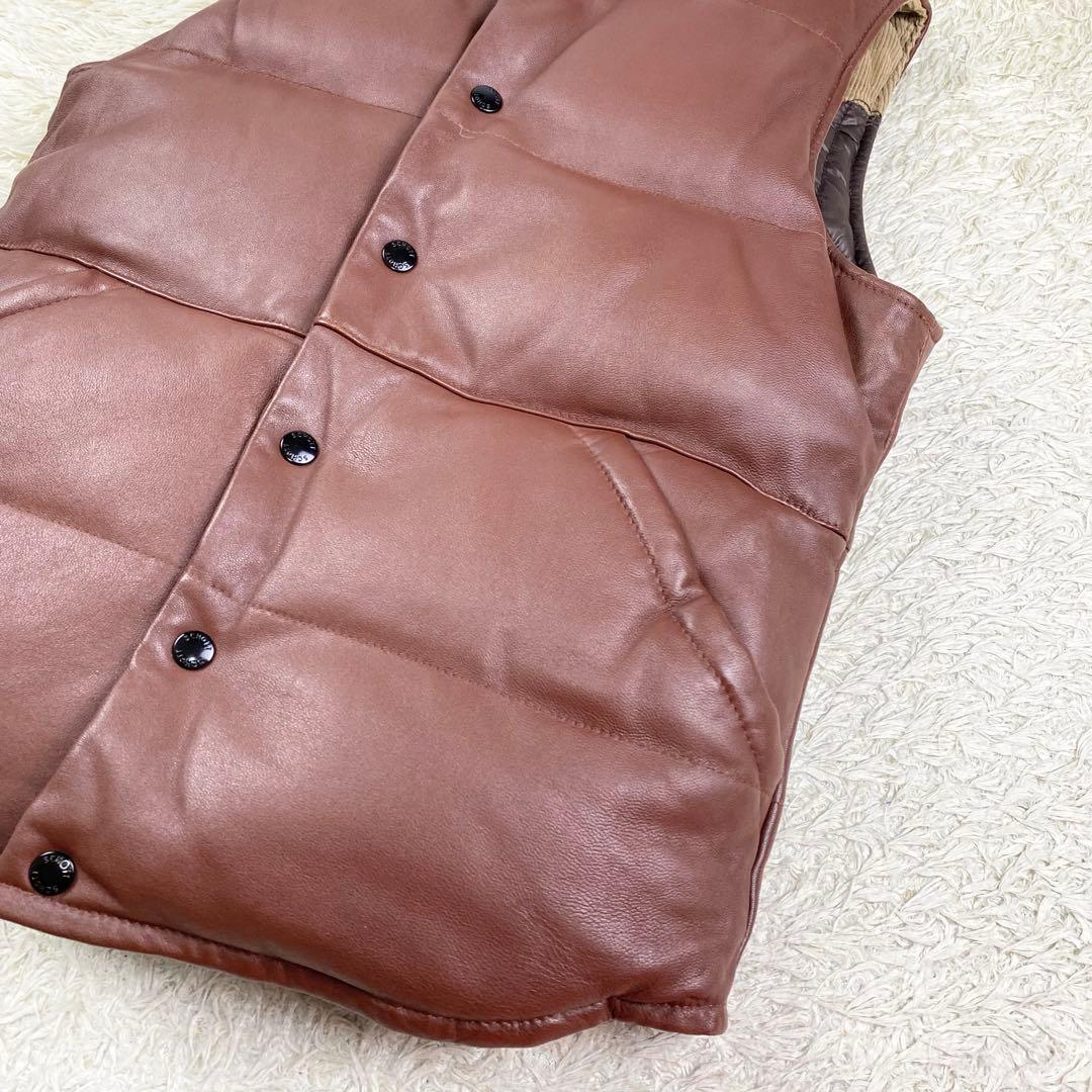 美品 希少 ショット ダウンベスト ラムレザー リバーシブル 本革 ブラウン M