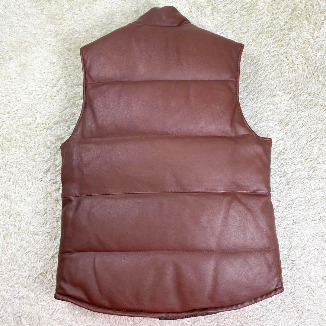 美品 希少 ショット ダウンベスト ラムレザー リバーシブル 本革 ブラウン M