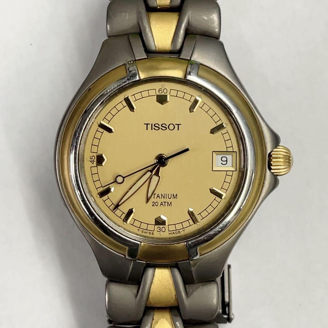希少 TISSOT ティソ チタン デイト メンズ腕時計 ゴールド T660