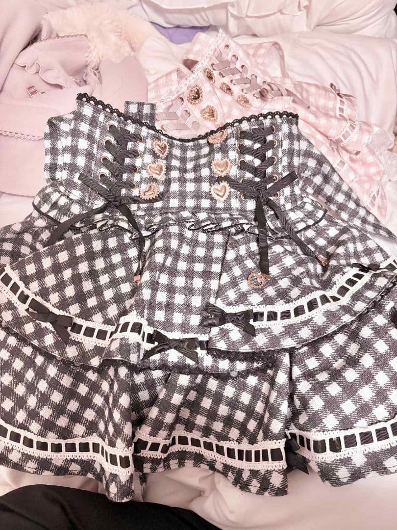 LIZLISA リズリサ はしごリボンギンガムティアードスカパン ブラック