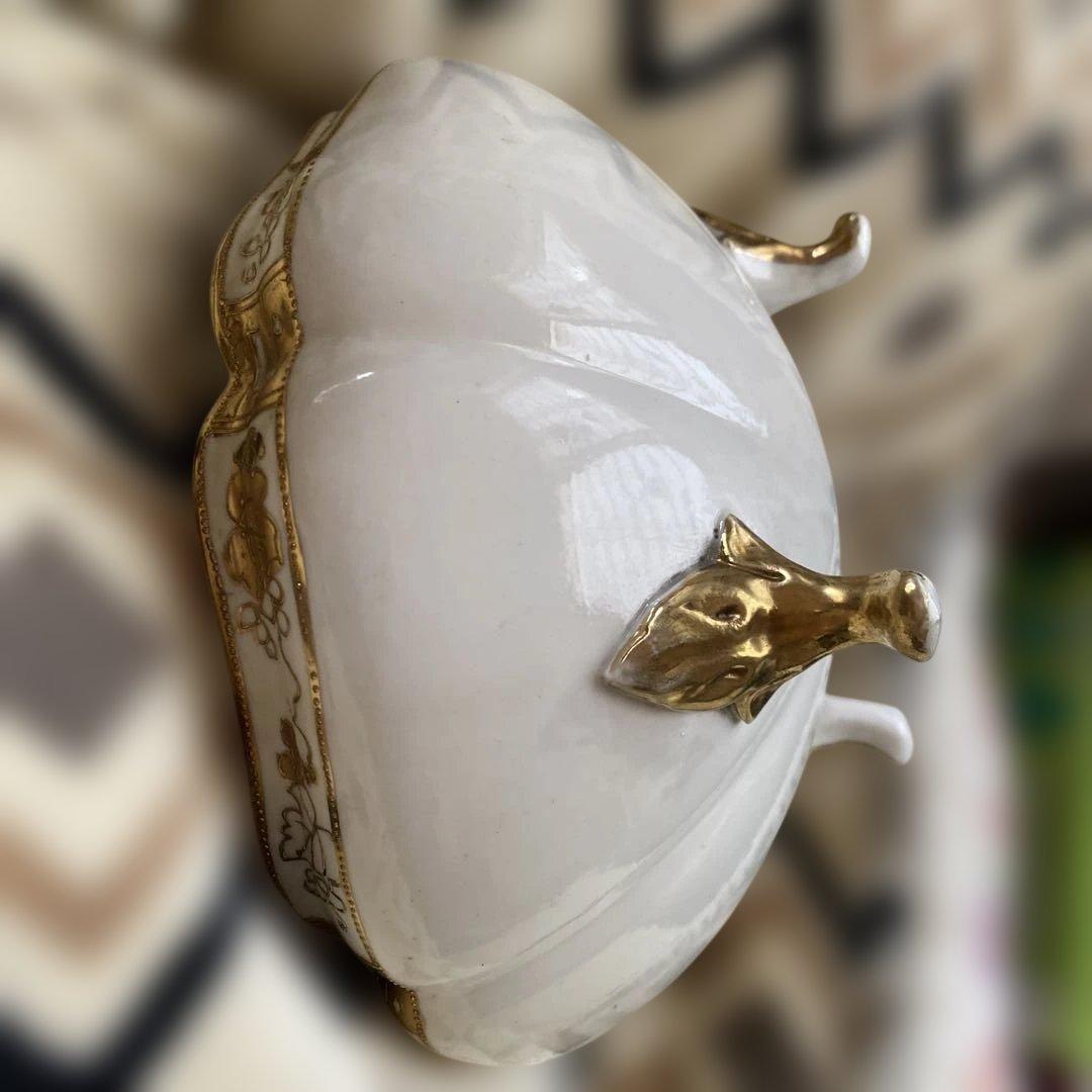 アンティーク　オールドノリタケ　金彩桃図脚付鉢】