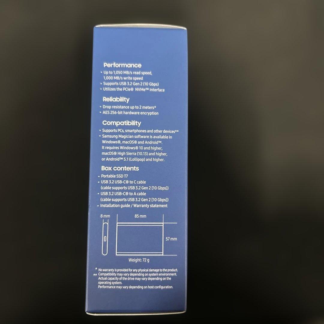 Samsung T7 4TB 外付けSSD 最大転送速度1,050MB/秒