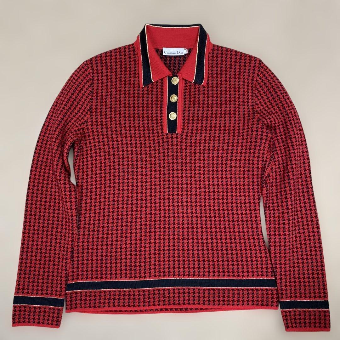 クリスチャン ディオール ハウンドトゥース ポロニット ロゴ金ボタン