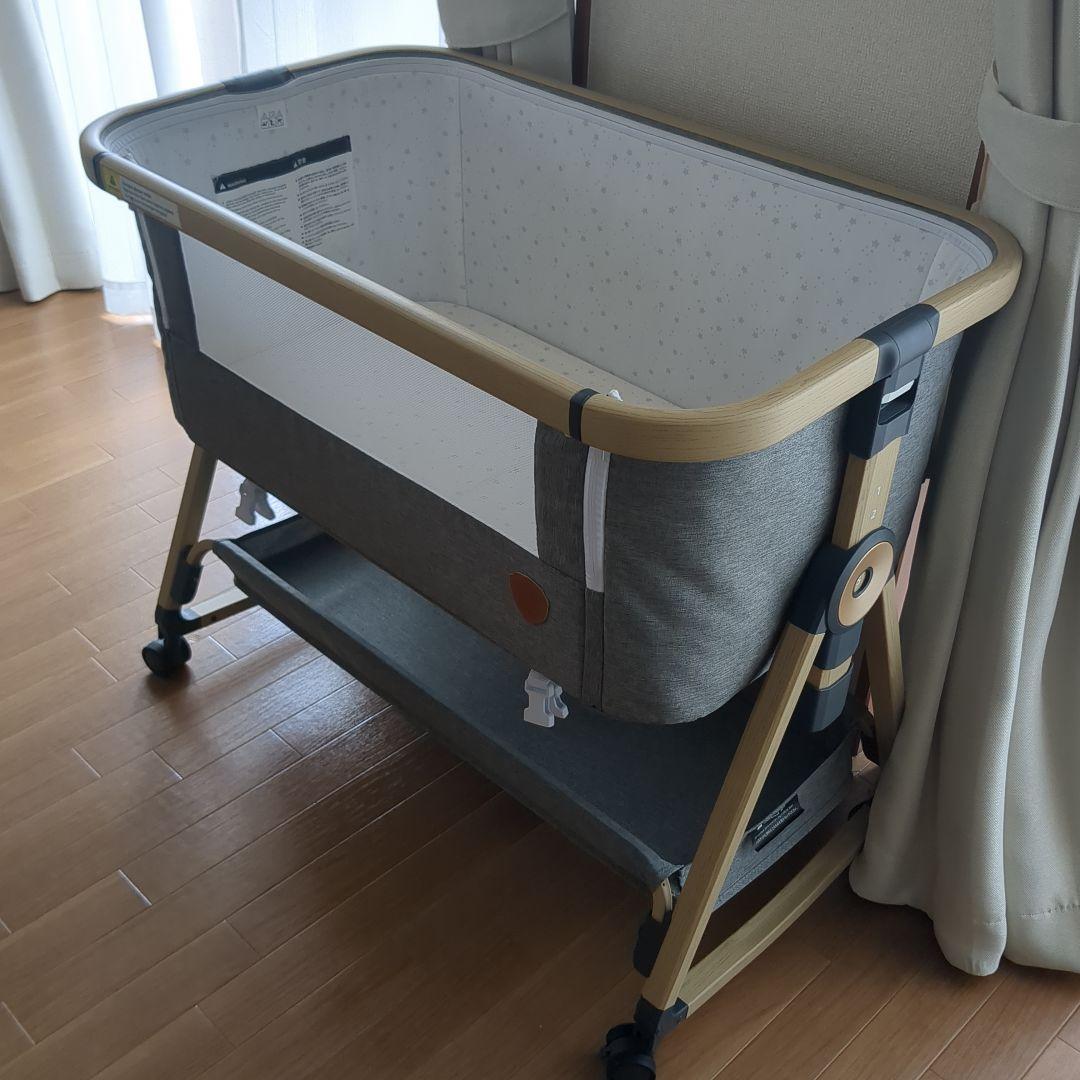 HZDMJ グレー ベビーベッド メッシュサイドパネル 高さ調整機能