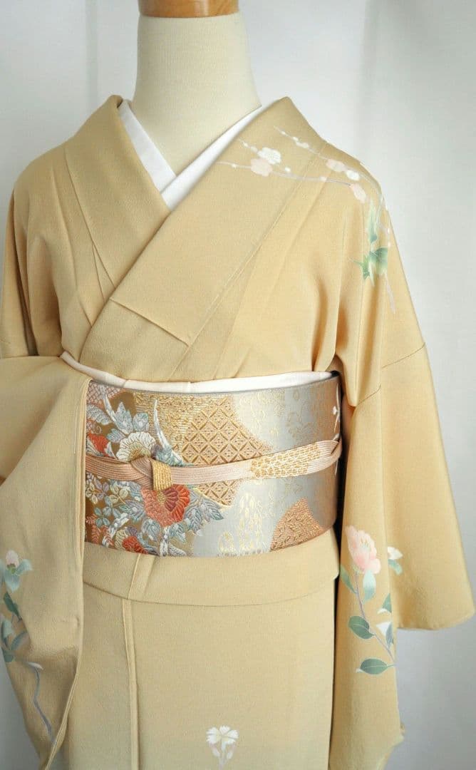 ベージュ訪問着コーディネートフルセット 正絹 袷 花 入学式・お宮参りなど