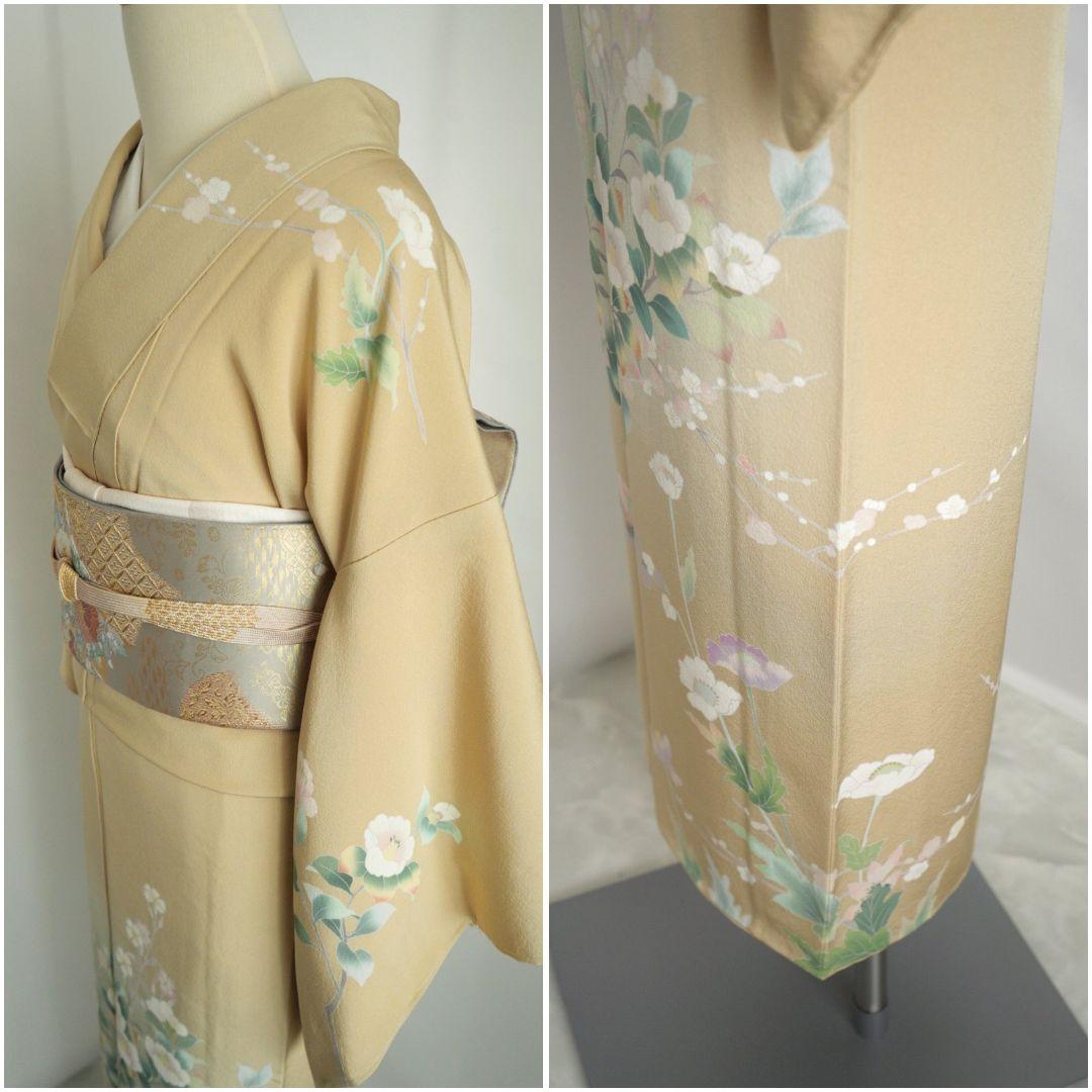 ベージュ訪問着コーディネートフルセット 正絹 袷 花 入学式・お宮参りなど