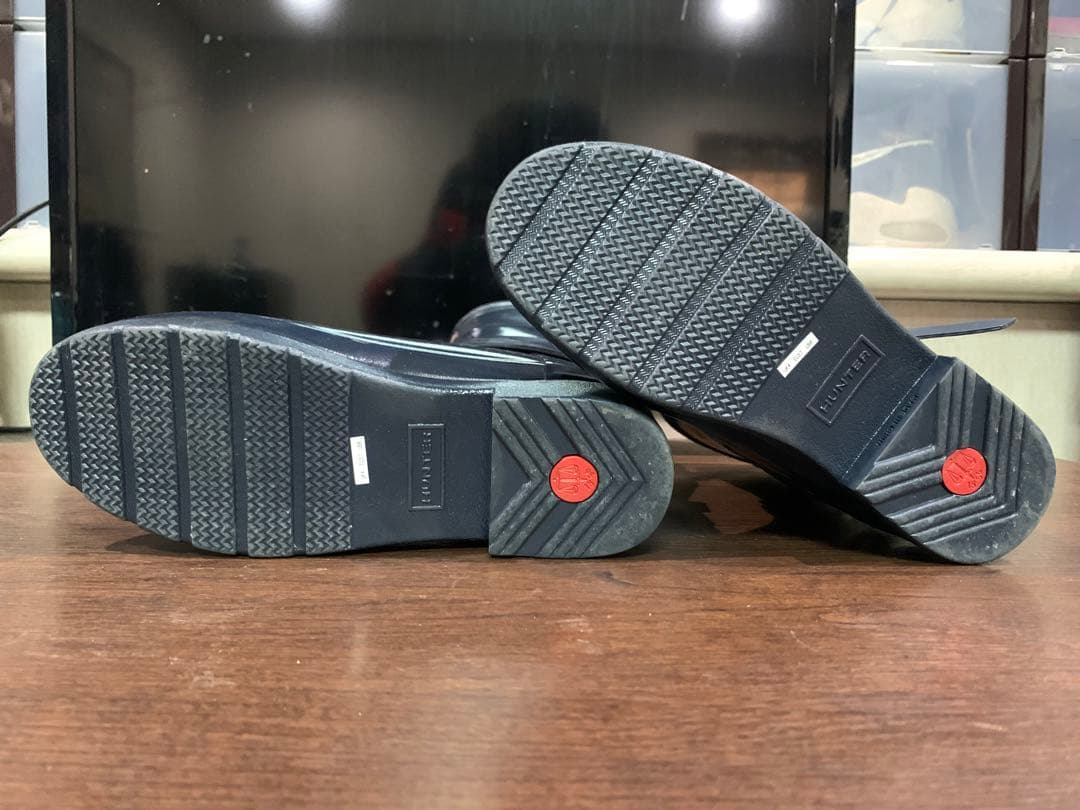 【HUNTER】 長靴 レインブーツ ベルト レディース US6 ネイビー