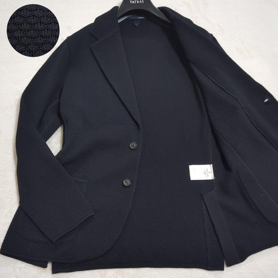 極美品 希少XL 近年 LARDINI エンボスニット テーラードジャケット 黒