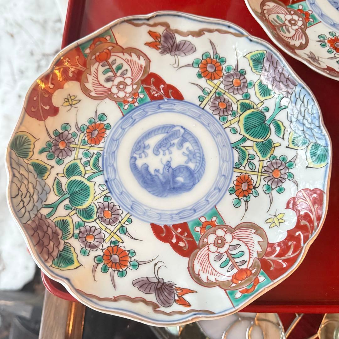 2152様感謝‼️いいとこどり‼️Dragon❌あじさい桐に蝶菊　七寸皿＆膾皿の2客