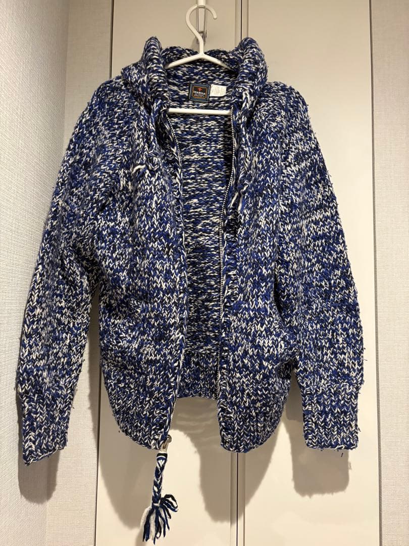 【美品】CHAMULA フード付きニット 青白