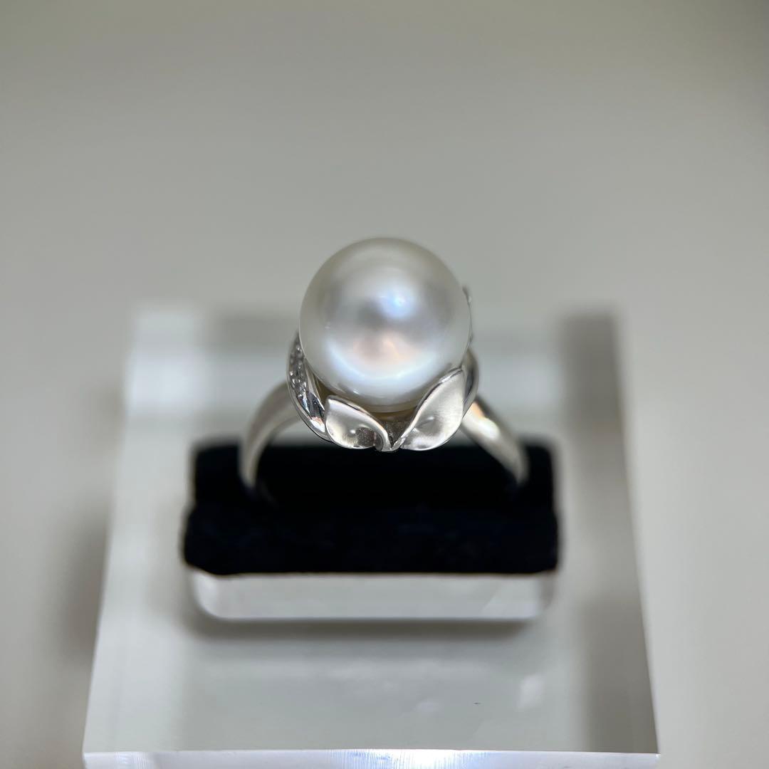 【新品】Pt900天然海水白蝶真珠リングダイヤモンドリング