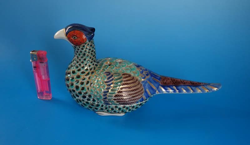 九谷焼 色絵　 金襴手　雉子 香爐 共箱 仁清 模倣　　陶香作　香炉 2350