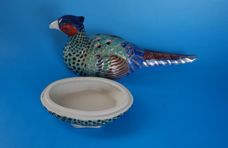 九谷焼 色絵　 金襴手　雉子 香爐 共箱 仁清 模倣　　陶香作　香炉 2350