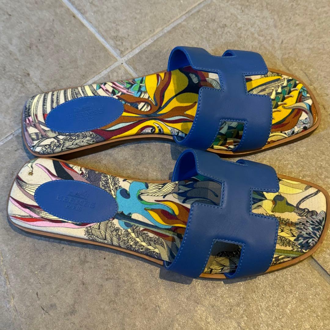 ⭐︎限定色⭐︎ 希少⭐︎HERMESエルメス サンダル オラン 36.5人気スカーフ柄