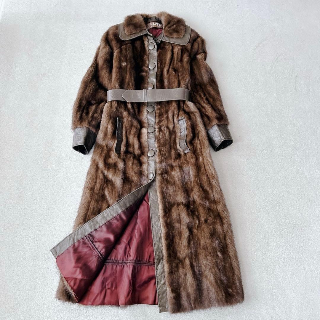 希少✨デミバフミンク　ラムレザー　ロングコート　リアルファー　マキシ丈　ベルト