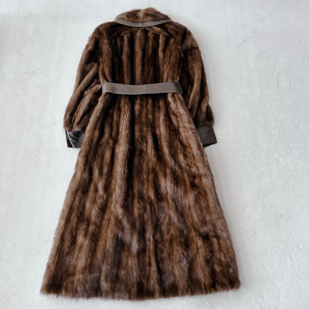 希少✨デミバフミンク　ラムレザー　ロングコート　リアルファー　マキシ丈　ベルト