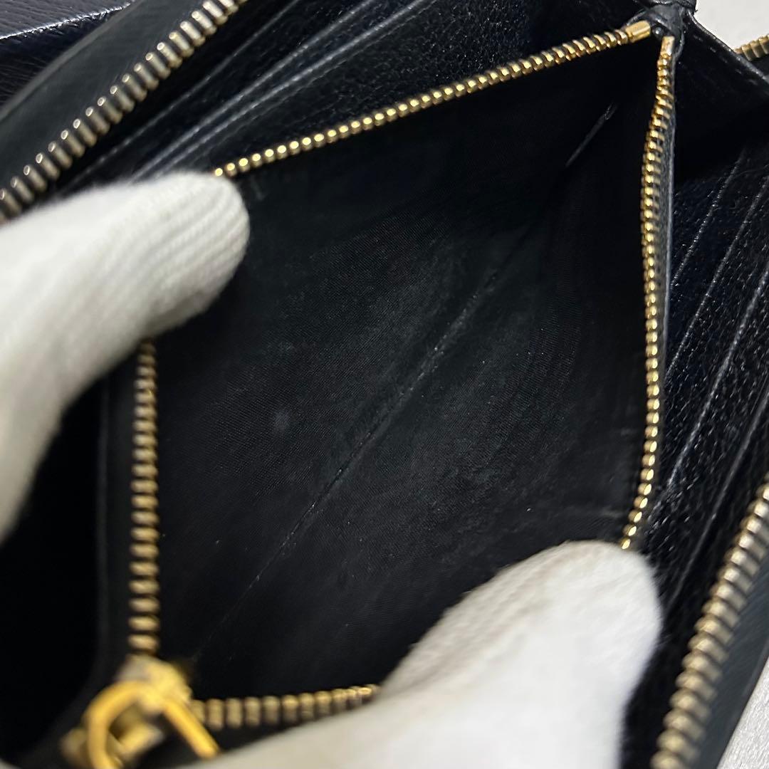 PRADA プラダ　長財布　ラウンドファスナー　シボ革　ゴールドロゴ