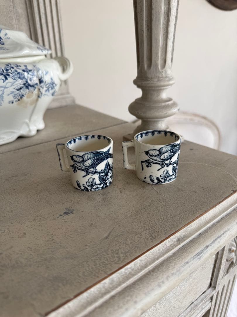 フランスアンティーク陶器リュネビィルMesangeディネットおままごとカップ