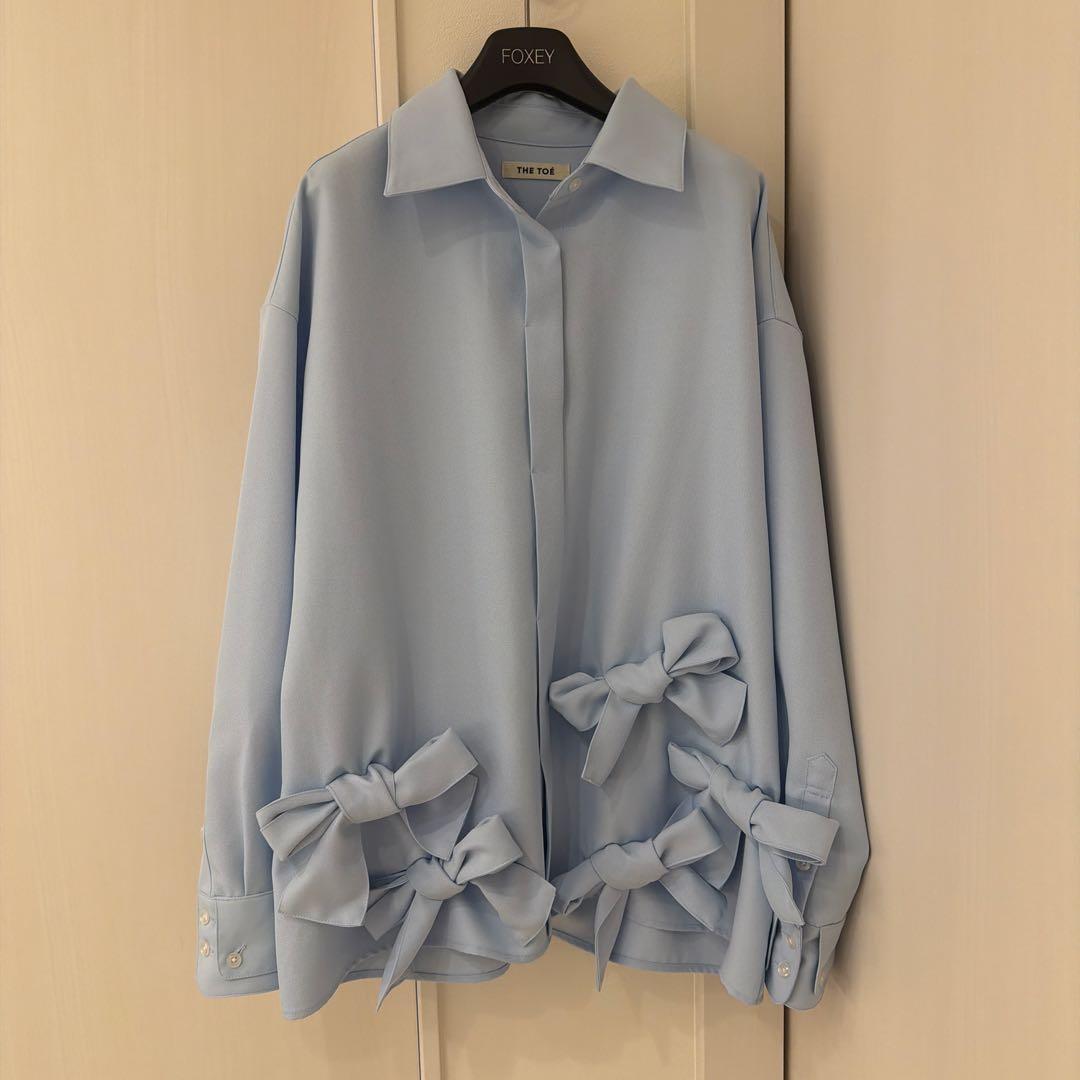 THETOE Kordela Twist Shirt リボン シャツ ブルー