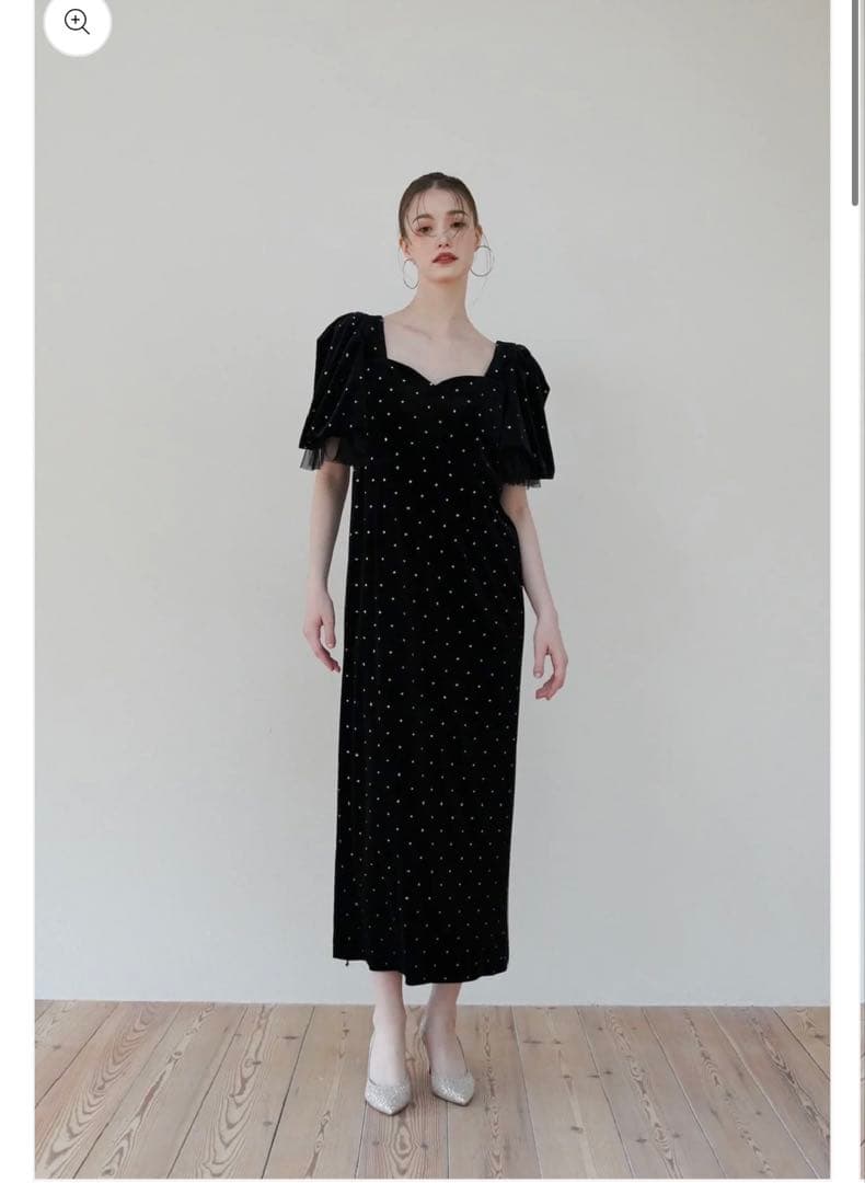ブラックドットドレス　bijou dot velours dress
