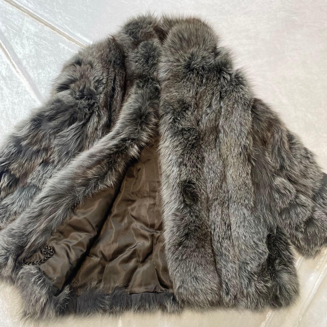 ファーコート　フォックス　シルバー　肉厚　グレー