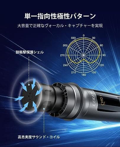 LEKATO 充電式ワイヤレスマイク UHF ダイナミック ハンドヘルド 無線p