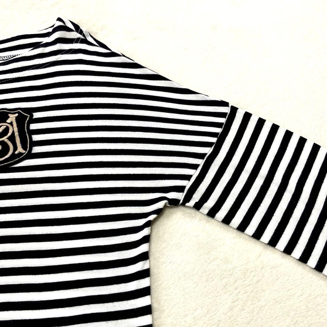 エリコ マディソンブルー ロングスリーブボーダーカットソー ロゴワッペン