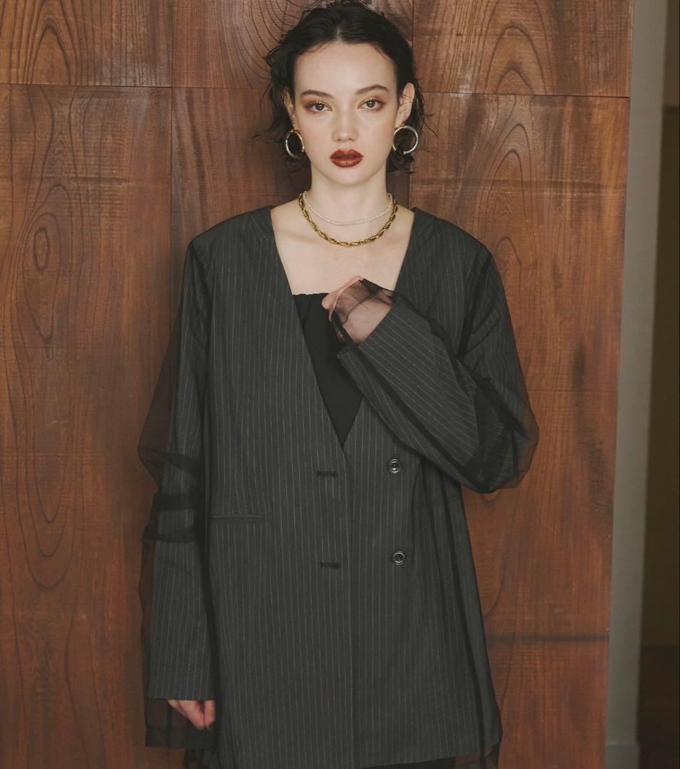 ジャケット・アウター ANDRESD stripe layered tulle jacket