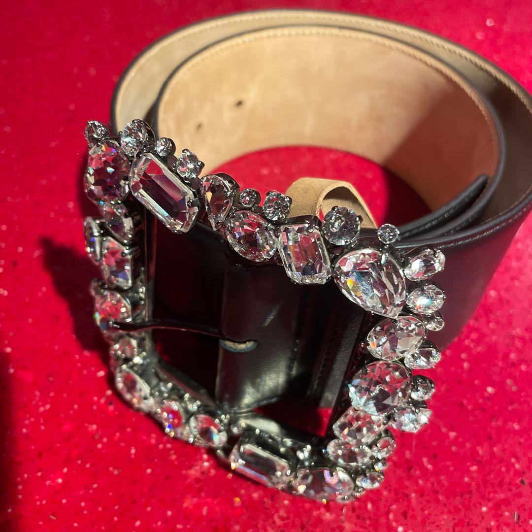 ESCADA クリスタル装飾 ブラックレザーベルト