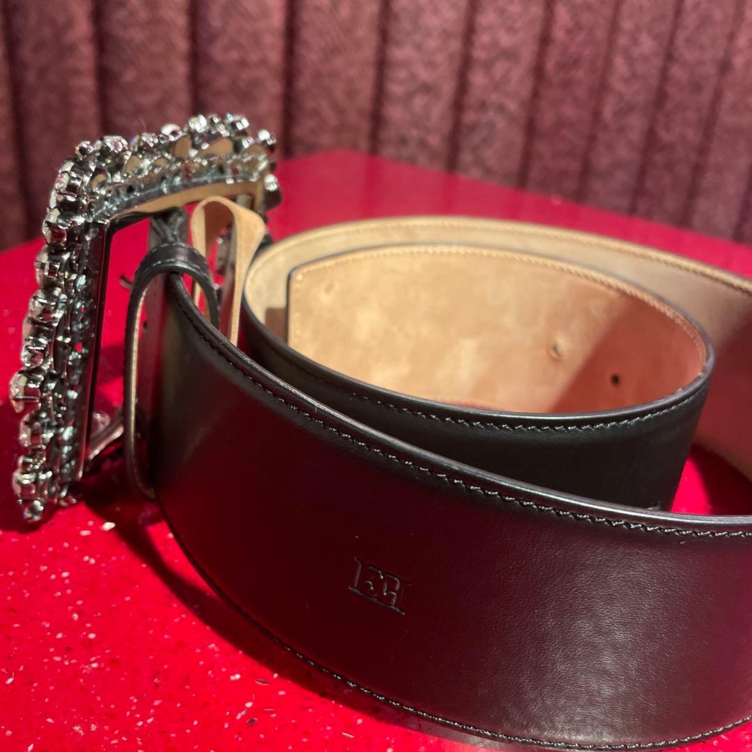 ESCADA クリスタル装飾 ブラックレザーベルト